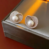 Jade Round Imitation Pearl Earrings